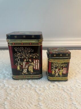 Decorative Asian-Style Black & Gold Tea Tins - Set of 2